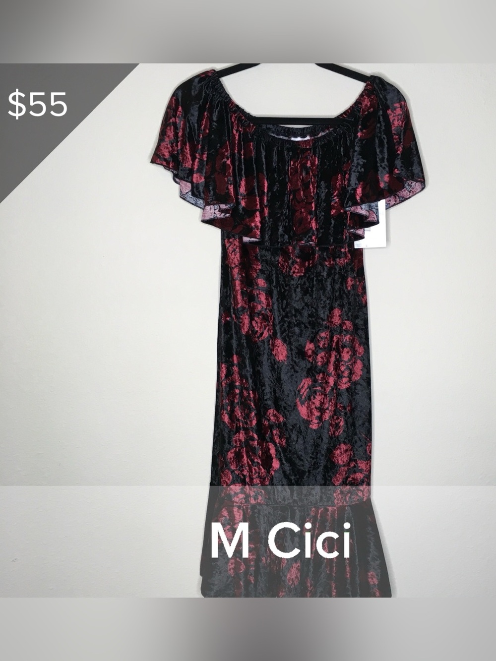 LuLaRoe M Black and Red Floral Velvet Cici Dress M